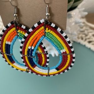 Masai African Beaded Hoop Statement Earring